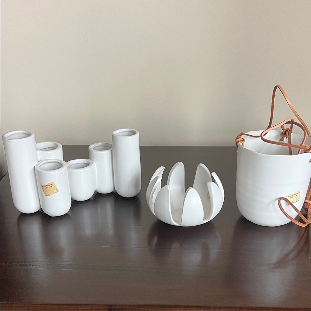 TRIO OF SMALL WHITE VASES